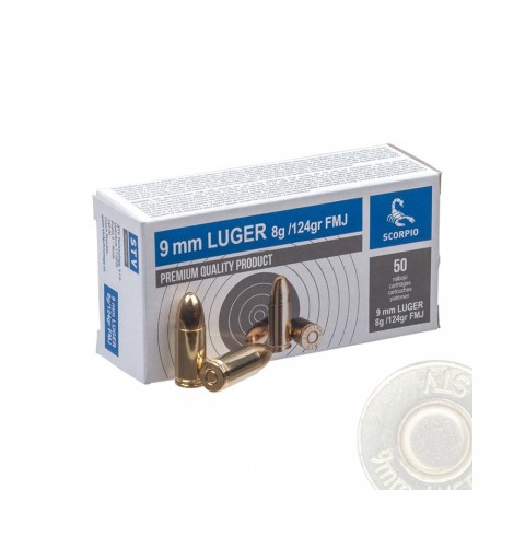 Munición STV Scorpio - 9mm. FMJ - 124 grains