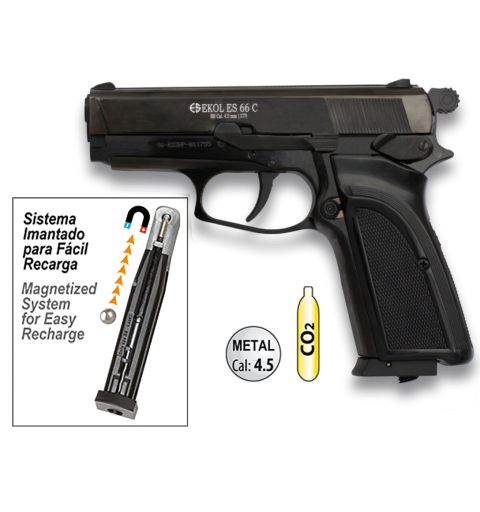 PISTOLA AIRE COMPRIMIDO EKOL ES 66 C CO2 NEGRA Cal. 4,5