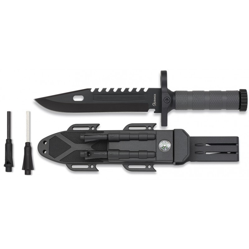 CUCHILLO SUPERVIVENCIA NEGRO H:19cm 3Cr13Mov